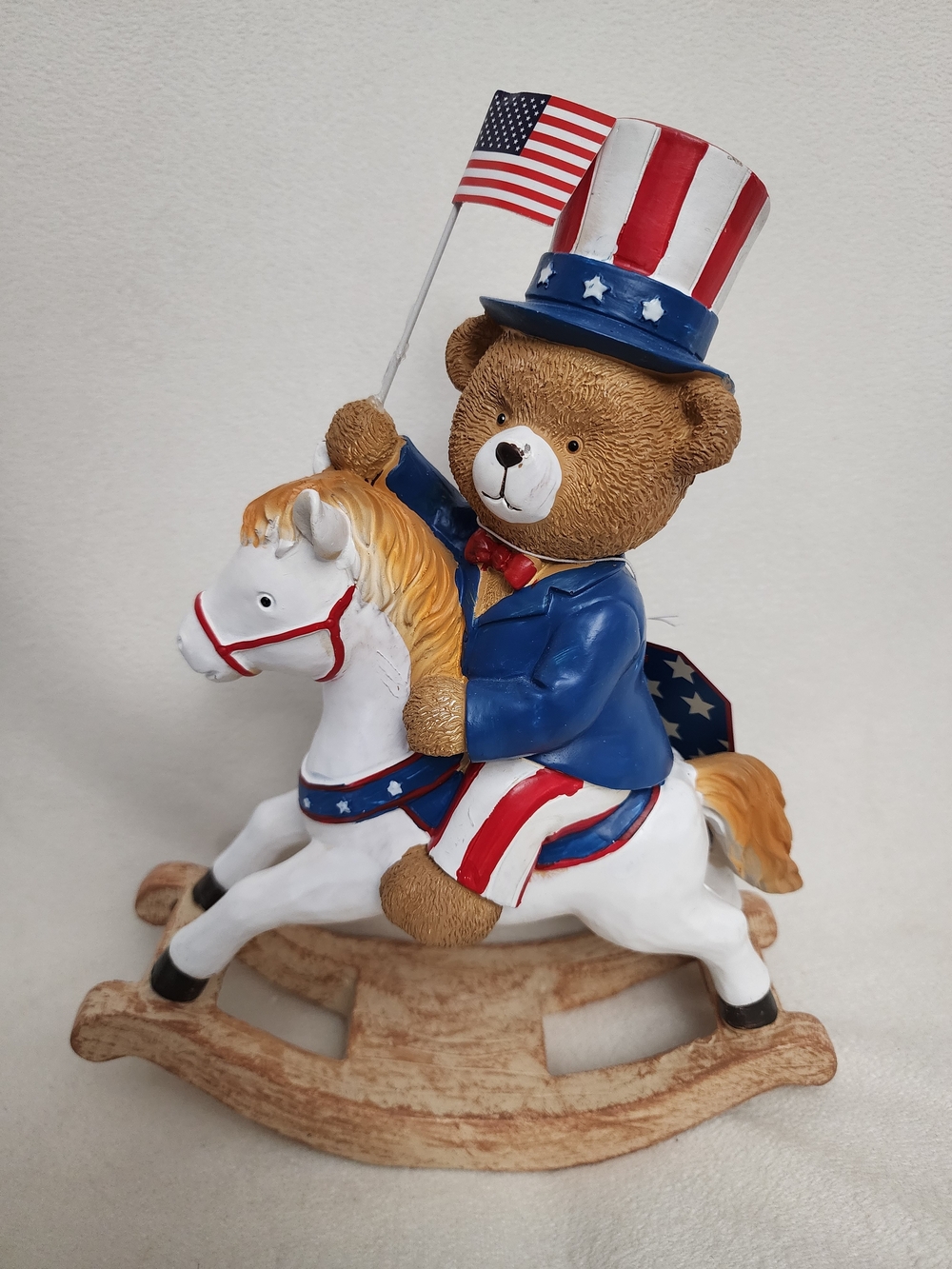 Patriotic Teddy Bear Rocking Horse Toy - Red White Blue 10" X 9" Inches